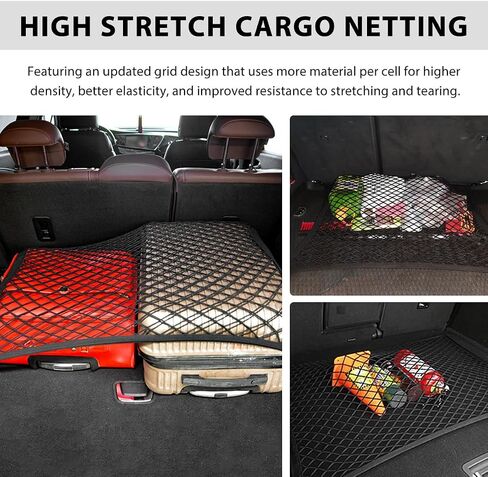 Elastic Cargo Net for SUV, 31.5 × 23.6 inch Stretchable Mesh Trunk Bed Net with ABS Hooks, Adjustable Luggage Netting Cover Rear Cargo Organizer for Vehicles, Car Accessories in Saudi Arabia