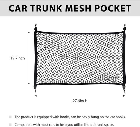 Elastic Cargo Net for SUV, 31.5 × 23.6 inch Stretchable Mesh Trunk Bed Net with ABS Hooks, Adjustable Luggage Netting Cover Rear Cargo Organizer for Vehicles, Car Accessories in Saudi Arabia