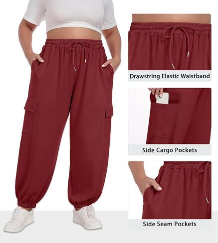 OLRIK Plus Size Pants 2025 Trendy Cargo Sweatpants Adjustable Drawstring Joggers Loose Fit Lounge Trousers with Pockets in Kuwait