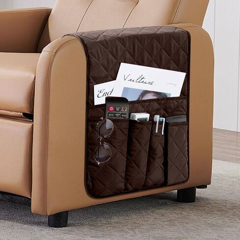 Sofa Armrest Organizer for Couch - Non-Slip Waterproof Arm Chair Bedside Caddy Storage with 5 Pockets, Armchair Organizer for Recliner Couch TV Remote Control Holder Cell Phone Magazines Tablet (Grey) in Kuwait