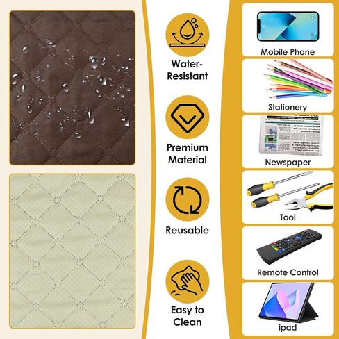 Sofa Armrest Organizer for Couch - Non-Slip Waterproof Arm Chair Bedside Caddy Storage with 5 Pockets, Armchair Organizer for Recliner Couch TV Remote Control Holder Cell Phone Magazines Tablet (Grey) in Kuwait