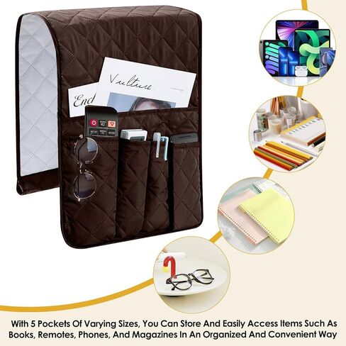 Sofa Armrest Organizer for Couch - Non-Slip Waterproof Arm Chair Bedside Caddy Storage with 5 Pockets, Armchair Organizer for Recliner Couch TV Remote Control Holder Cell Phone Magazines Tablet (Grey) in Kuwait