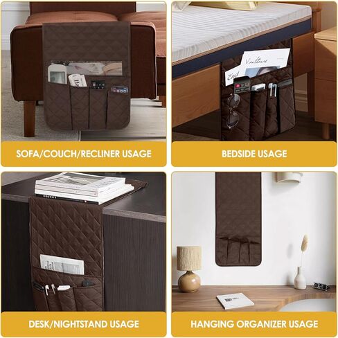 Sofa Armrest Organizer for Couch - Non-Slip Waterproof Arm Chair Bedside Caddy Storage with 5 Pockets, Armchair Organizer for Recliner Couch TV Remote Control Holder Cell Phone Magazines Tablet (Grey) in Kuwait
