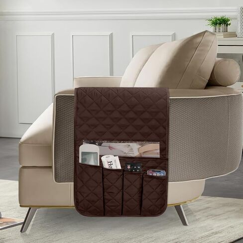 Sofa Armrest Organizer for Couch - Non-Slip Waterproof Arm Chair Bedside Caddy Storage with 5 Pockets, Armchair Organizer for Recliner Couch TV Remote Control Holder Cell Phone Magazines Tablet (Grey) in Kuwait
