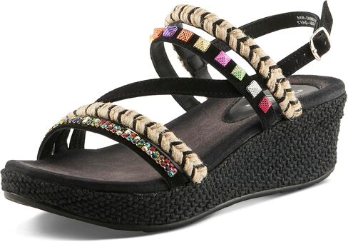 Azura Women's Hugbug Wedge Sandals - جلد الغزال ، العلوي المرصع بالجواهر ، مشبك قابل للتعديل ، مصنوع في الهند in Kuwait