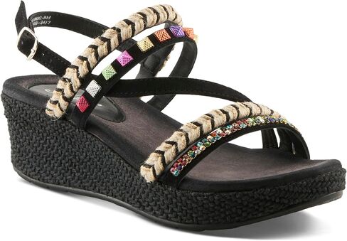 Azura Women's Hugbug Wedge Sandals - جلد الغزال ، العلوي المرصع بالجواهر ، مشبك قابل للتعديل ، مصنوع في الهند in Kuwait