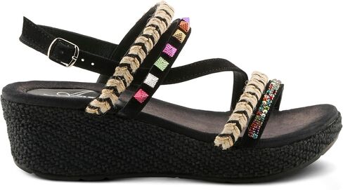 Azura Women's Hugbug Wedge Sandals - جلد الغزال ، العلوي المرصع بالجواهر ، مشبك قابل للتعديل ، مصنوع في الهند in Kuwait