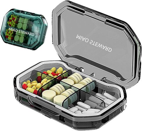 Compartment Portable Small Pill Box,Moisture Proof Pill Case, Travel Pill Organizer for Pocket Purse, Daily Portable Medicine Vitamin, Fish Oil Box, Supplement Box (Blue) in Saudi Arabia