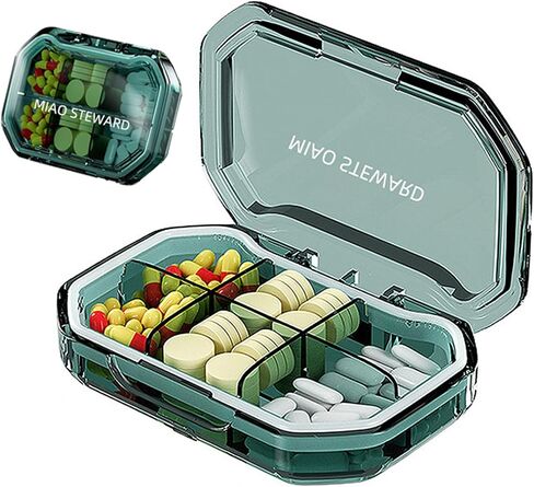 Compartment Portable Small Pill Box,Moisture Proof Pill Case, Travel Pill Organizer for Pocket Purse, Daily Portable Medicine Vitamin, Fish Oil Box, Supplement Box (Blue) in Saudi Arabia
