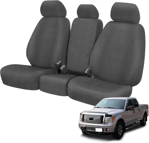 Truck Seat Cover Compatible with 2011-2014 Ford F150-F550 Front 40/20/40 Split Seat with Opening Center Console and Integrated Center Seat Belt, Dutch Velvet Fabric, Charcoal in Saudi Arabia