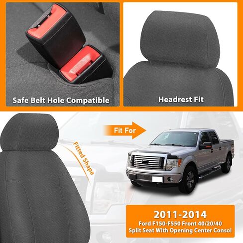 Truck Seat Cover Compatible with 2011-2014 Ford F150-F550 Front 40/20/40 Split Seat with Opening Center Console and Integrated Center Seat Belt, Dutch Velvet Fabric, Charcoal in Saudi Arabia