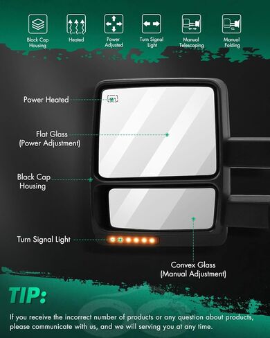 SCITOO Passenger Side Mirror fit 2004-2014 for Ford for F-150 Chrome Right Mirror with Amber Turn Signal Puddle Light Power Control Heated and Manual Folding Features in Saudi Arabia