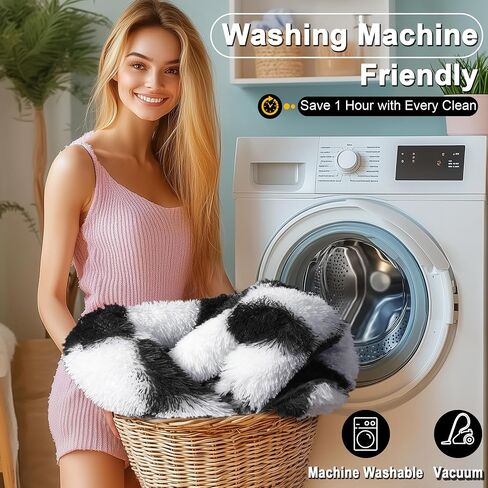 ONASAR Soft Fluffy Black and White Rugs for Bedroom Living Room, 4x6 Plush Fuzzy Comfy Shag Checkered Rug, Anti-Skid Indoor Floor Carpet for Kids Boys Girls Teen Dorm Home Decor Aesthetic Nursery in Saudi Arabia