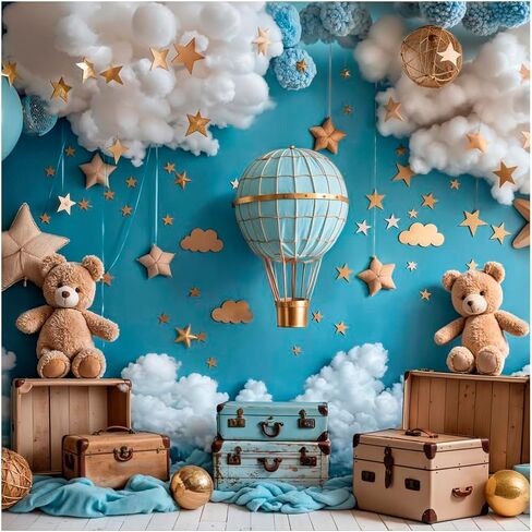 Kate 7x5ft Sweet 1st Birthday Party Backdrops for Photography Air Hot Air Background Bear Bear Cloud Process in Kuwait
