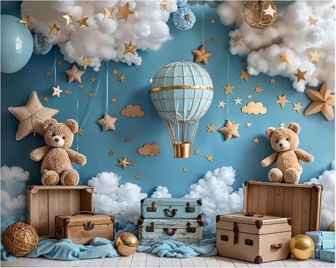 Kate 7x5ft Sweet 1st Birthday Party Backdrops for Photography Air Hot Air Background Bear Bear Cloud Process in Kuwait