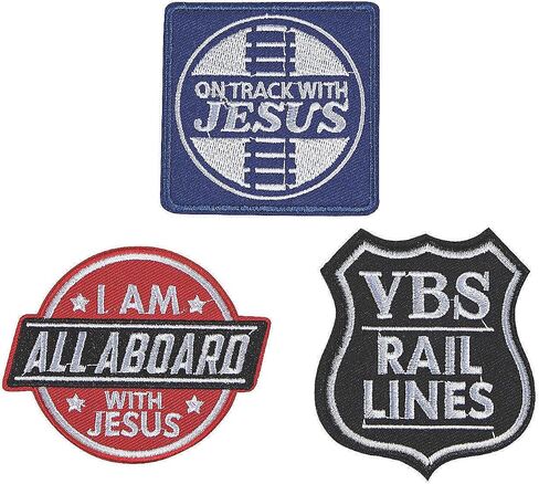Pun Express Railroad VBS Patches - ملحقات الملابس الملونة والممتعة لمدرسة الكتاب المقدس للعطلات - يسوع هو تصميم التذاكر - مثالي لمعلمي الأطفال والمتطوعين - مجموعة من 12 قطعة in Saudi Arabia