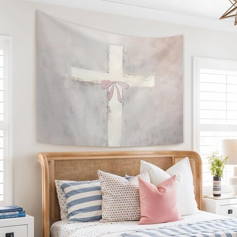 sthttsw Wildflower Pink Bow Tapestry الجمالية ، وأنسجة الزهرة الجدار بطانية ، حائط محايد من الجدار النباتي معلقة للفتاة في سن المراهقة غرفة معيشة المنزل غرفة نوم ، 50 × 60 بوصة in Kuwait