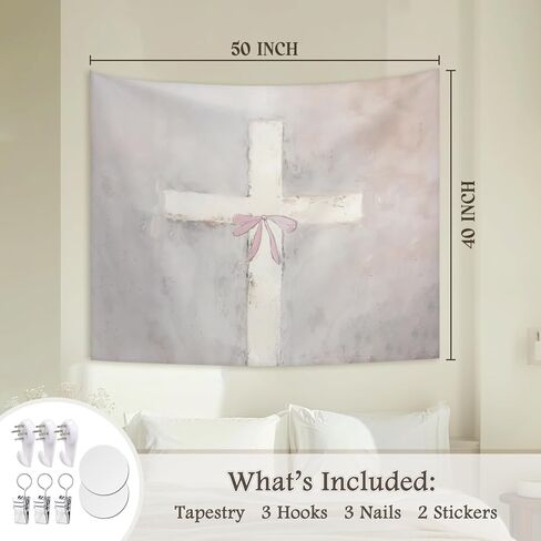 sthttsw Wildflower Pink Bow Tapestry الجمالية ، وأنسجة الزهرة الجدار بطانية ، حائط محايد من الجدار النباتي معلقة للفتاة في سن المراهقة غرفة معيشة المنزل غرفة نوم ، 50 × 60 بوصة in Kuwait