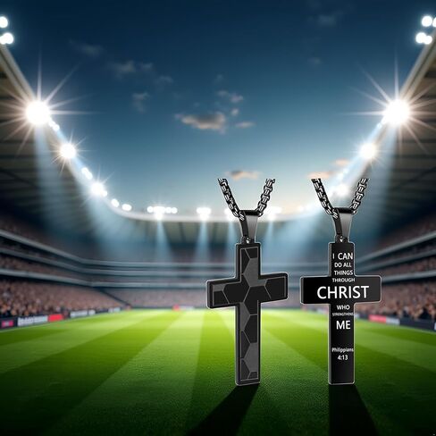 كرة القدم الصليب قلادة للرجال. الفولاذ المقاوم للصدأ ملهمة الكتاب المقدس الآية كرة القدم قلادة سلسلة. كرة القدم جوشوا الصليب القلائد. أول بالتواصل الديني المعمودية كرة القدم الصليب سلاسل in Kuwait