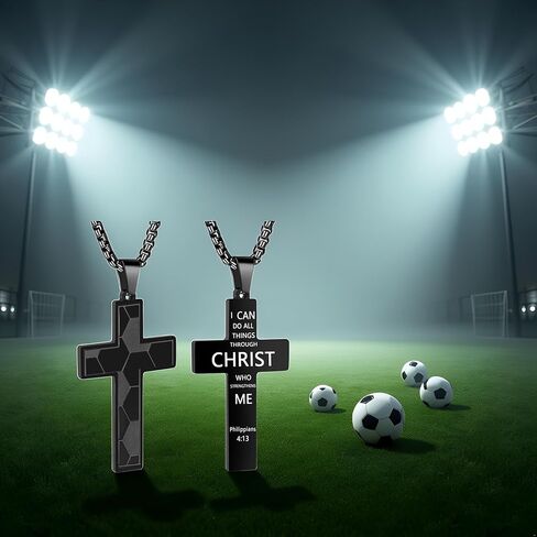 كرة القدم الصليب قلادة للرجال. الفولاذ المقاوم للصدأ ملهمة الكتاب المقدس الآية كرة القدم قلادة سلسلة. كرة القدم جوشوا الصليب القلائد. أول بالتواصل الديني المعمودية كرة القدم الصليب سلاسل in Kuwait