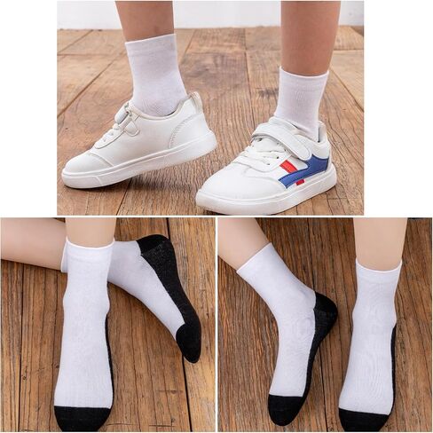 Boys White Crew Dress Socks 6 Pairs Little Kids Boy Girls Seamless School Uniform Daily Comfort Cotton Socks 3-12Y in Kuwait
