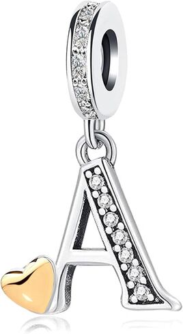 Initial Letter A-Z Alphabet Gold Plated Heart Charms for Pandora Bracelets Dangle Charm Bead Birthday Gifts for Womens Jewelry Comaptible with Pandora Charms Bracelets in Kuwait