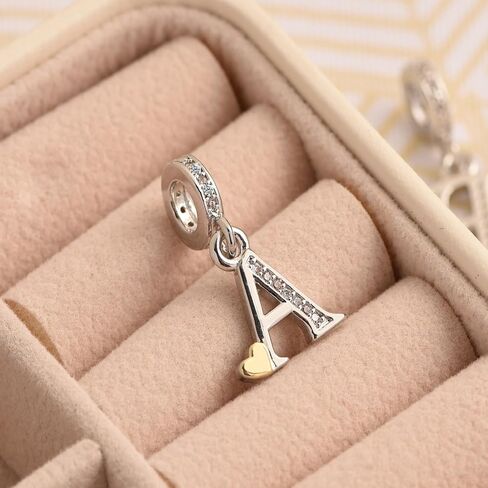 Initial Letter A-Z Alphabet Gold Plated Heart Charms for Pandora Bracelets Dangle Charm Bead Birthday Gifts for Womens Jewelry Comaptible with Pandora Charms Bracelets in Kuwait