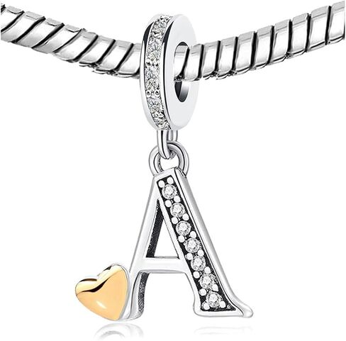 Initial Letter A-Z Alphabet Gold Plated Heart Charms for Pandora Bracelets Dangle Charm Bead Birthday Gifts for Womens Jewelry Comaptible with Pandora Charms Bracelets in Kuwait
