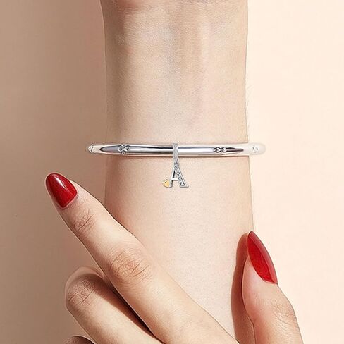 Initial Letter A-Z Alphabet Gold Plated Heart Charms for Pandora Bracelets Dangle Charm Bead Birthday Gifts for Womens Jewelry Comaptible with Pandora Charms Bracelets in Kuwait