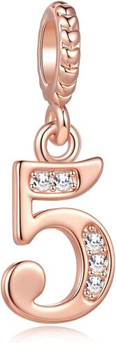 Lucky Number 0, 1, 2, 3, 4, 5, 6, 7, 8, 9 Charms fits Pandora Charms Bracelets Rose Gold Crystal Clear Cubic Zirconia in Saudi Arabia