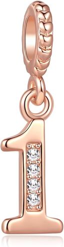 Lucky Number 0, 1, 2, 3, 4, 5, 6, 7, 8, 9 Charms fits Pandora Charms Bracelets Rose Gold Crystal Clear Cubic Zirconia in Saudi Arabia