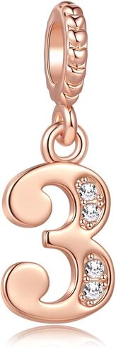 Lucky Number 0, 1, 2, 3, 4, 5, 6, 7, 8, 9 Charms fits Pandora Charms Bracelets Rose Gold Crystal Clear Cubic Zirconia in Saudi Arabia