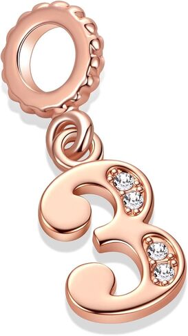 Lucky Number 0, 1, 2, 3, 4, 5, 6, 7, 8, 9 Charms fits Pandora Charms Bracelets Rose Gold Crystal Clear Cubic Zirconia in Saudi Arabia