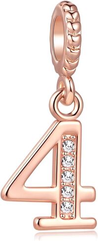 Lucky Number 0, 1, 2, 3, 4, 5, 6, 7, 8, 9 Charms fits Pandora Charms Bracelets Rose Gold Crystal Clear Cubic Zirconia in Saudi Arabia