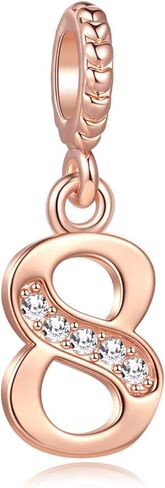 Lucky Number 0, 1, 2, 3, 4, 5, 6, 7, 8, 9 Charms fits Pandora Charms Bracelets Rose Gold Crystal Clear Cubic Zirconia in Saudi Arabia