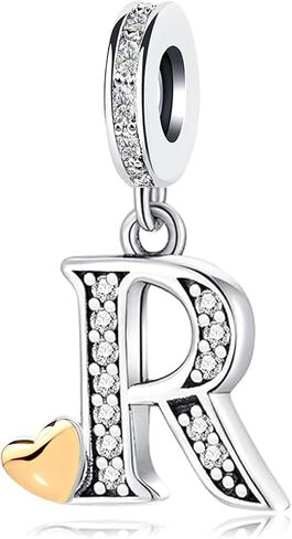 Initial Letter A-Z Alphabet Gold Plated Heart Charms for Pandora Bracelets Dangle Charm Bead Birthday Gifts for Womens Jewelry Comaptible with Pandora Charms Bracelets in Kuwait