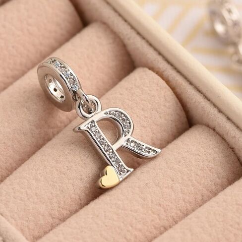 Initial Letter A-Z Alphabet Gold Plated Heart Charms for Pandora Bracelets Dangle Charm Bead Birthday Gifts for Womens Jewelry Comaptible with Pandora Charms Bracelets in Kuwait