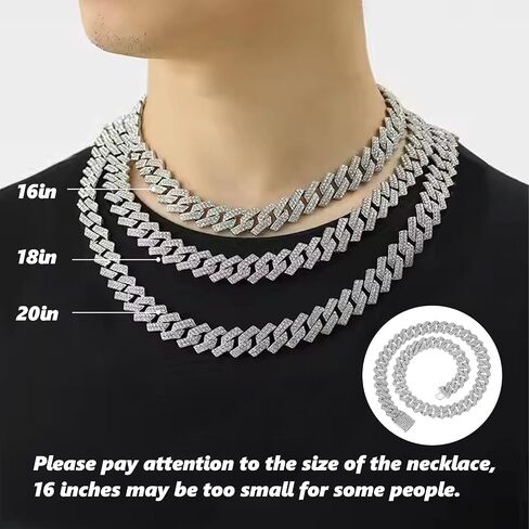 Cuban Link Chain for Men,Silver Necklace and Bracelet,Miami Cuban Chains,Bling Diamond Chain for Hip Hop Jewelry in Saudi Arabia