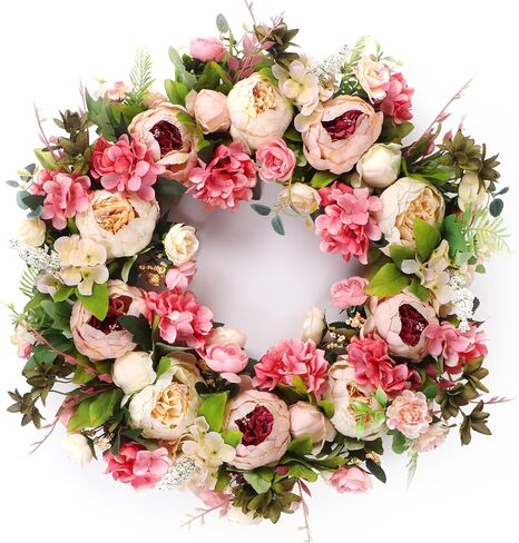 Kmise Front Door Wreath 26 inch-Peony Flower Spring Wreaths for Front Door Outside - Summer Floral Bud Wreath for Wedding in Saudi Arabia