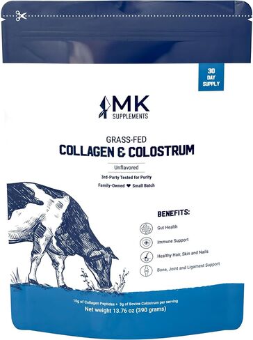 MK Supplements Grass-Fed Collagen & Colostrum Supplement, Chocolate (30 Servings) - Non-GMO, Gluten Free, Supports Gut Health, Immunity, Hair, Skin, Nails, Joints in Kuwait