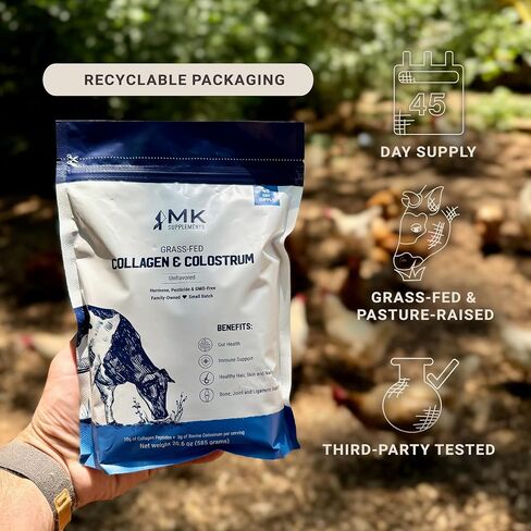 MK Supplements Grass-Fed Collagen & Colostrum Supplement, Chocolate (30 Servings) - Non-GMO, Gluten Free, Supports Gut Health, Immunity, Hair, Skin, Nails, Joints in Kuwait