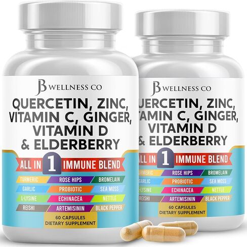 Quercetin Zinc Vitamin C Vitamin D Bromelain Elderberry - Nettle Supplement with Artemisinin, Sea Moss, Echinacea - 180 Count in Kuwait