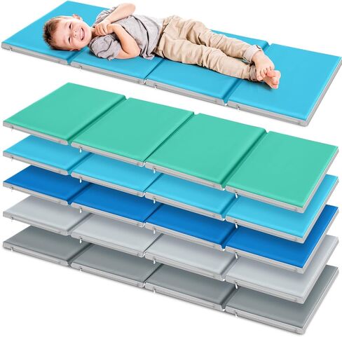 Wesiti 5 Pcs Folding Daycare Nap Mat 47" x 24" 1" Thick Nap Mats for Preschool 4 Section Rest Mats for Classroom Kids Rest Napping Mat Sleeping Mats for Daycare Preschool Home in Kuwait