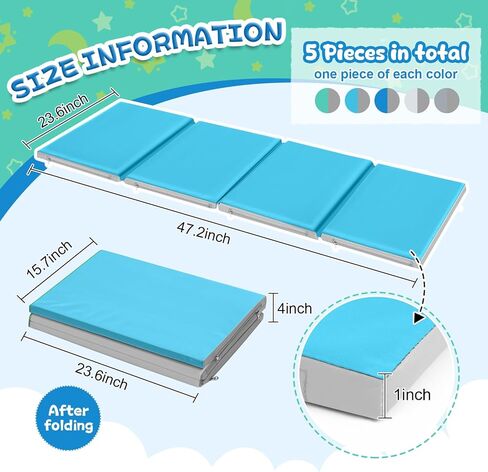 Wesiti 5 Pcs Folding Daycare Nap Mat 47" x 24" 1" Thick Nap Mats for Preschool 4 Section Rest Mats for Classroom Kids Rest Napping Mat Sleeping Mats for Daycare Preschool Home in Kuwait