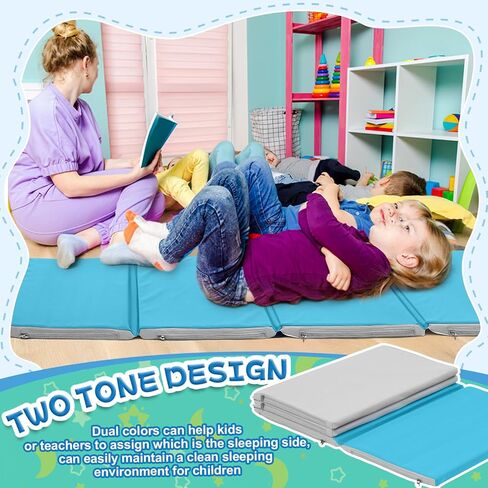 Wesiti 5 Pcs Folding Daycare Nap Mat 47" x 24" 1" Thick Nap Mats for Preschool 4 Section Rest Mats for Classroom Kids Rest Napping Mat Sleeping Mats for Daycare Preschool Home in Kuwait