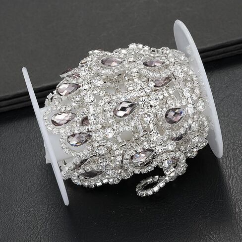 1 Yard Crystal Rhinestone Close Chain Trim, Sparkly Diamond Applique Embellishment for Sewing Craft Decoration, Jewelry DIY, Wedding Cake Bouquet Clothing Accessories (Clear-4) in Kuwait