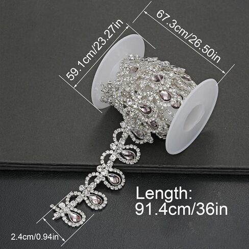 1 Yard Crystal Rhinestone Close Chain Trim, Sparkly Diamond Applique Embellishment for Sewing Craft Decoration, Jewelry DIY, Wedding Cake Bouquet Clothing Accessories (Clear-4) in Kuwait