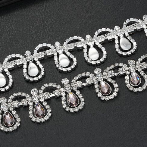 1 Yard Crystal Rhinestone Close Chain Trim, Sparkly Diamond Applique Embellishment for Sewing Craft Decoration, Jewelry DIY, Wedding Cake Bouquet Clothing Accessories (Clear-4) in Kuwait