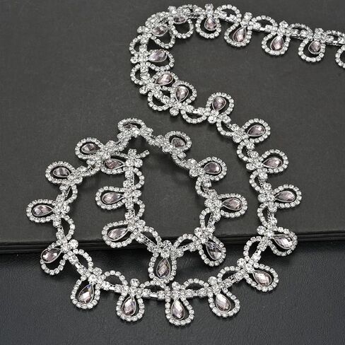 1 Yard Crystal Rhinestone Close Chain Trim, Sparkly Diamond Applique Embellishment for Sewing Craft Decoration, Jewelry DIY, Wedding Cake Bouquet Clothing Accessories (Clear-4) in Kuwait