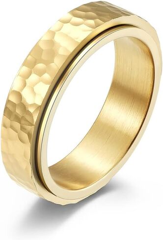 Fidget Ring for Anxiety Stainless Steel Silver/Gold Stress Relief Spinner Ring for Women Men Hammered Finish in Saudi Arabia
